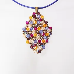 Pendant 40cm - Malvina Rhombus M-Purple Leather - Pendant 40cm - Laiton bronze